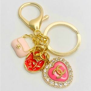 Authentic Chanel Pink Heart Charm on Non Branded Charm Keychain EUC